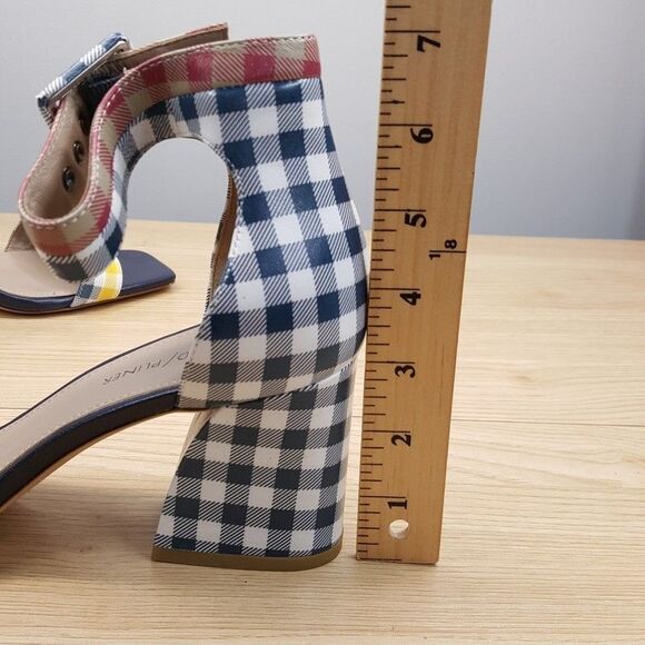 DONALD PLINER Heels Womens Size 9.5 Blue Gingham Ankle Strap Open Toe WATSON - Picture 7 of 9